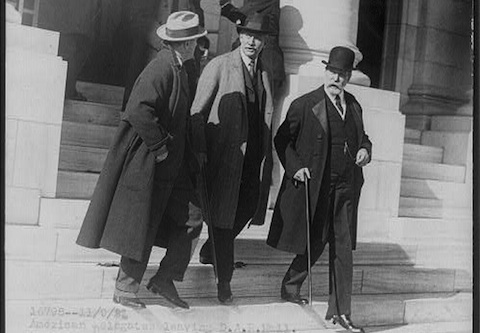 Elihu Root (bottom center) and Charles Evans Hughes (bottom right) outside DAR Hall, Washington, D.C., on Sept. 11, 1921. Library of Congress, available at http://www.loc.gov/pictures/item/2002697195/