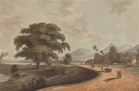 Joseph Constantine Stadler. Fort Marlborough from Old Bencoolen, Sumatra, 1799, aquatint, Yale Center for British Art, New Haven.